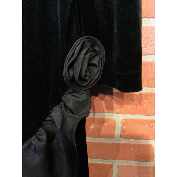 Herman Marcus Black Velvet Long Sleeve Midi Dress Size 12 Ruffle Dark Coquette - Picture 2 of 9